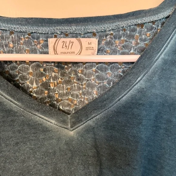 Maurices Teal V-Neck Blouse with Lace and Knot - Picture 2 of 3